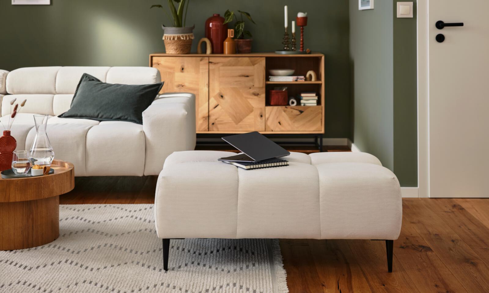 Roomio No. 4141 Hocker Feincord Weiß 100 x 70 cm