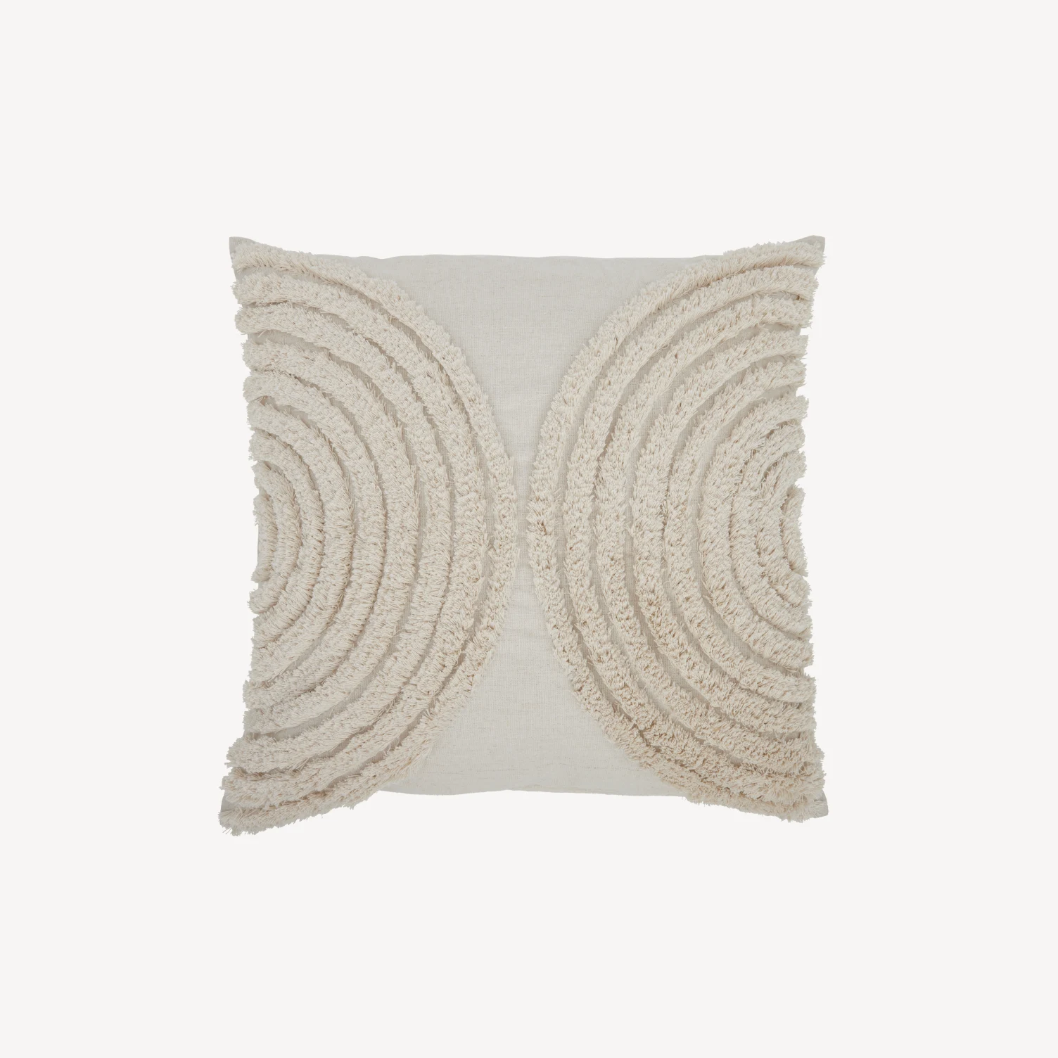 Dekokissen in Creme mit strukturiertem, kreisförmigem Muster – modernes Zierkissen im Boho-Stil für Sofa oder Bett, ideal für natürliche Wohntrends und gemütliche Akzente.